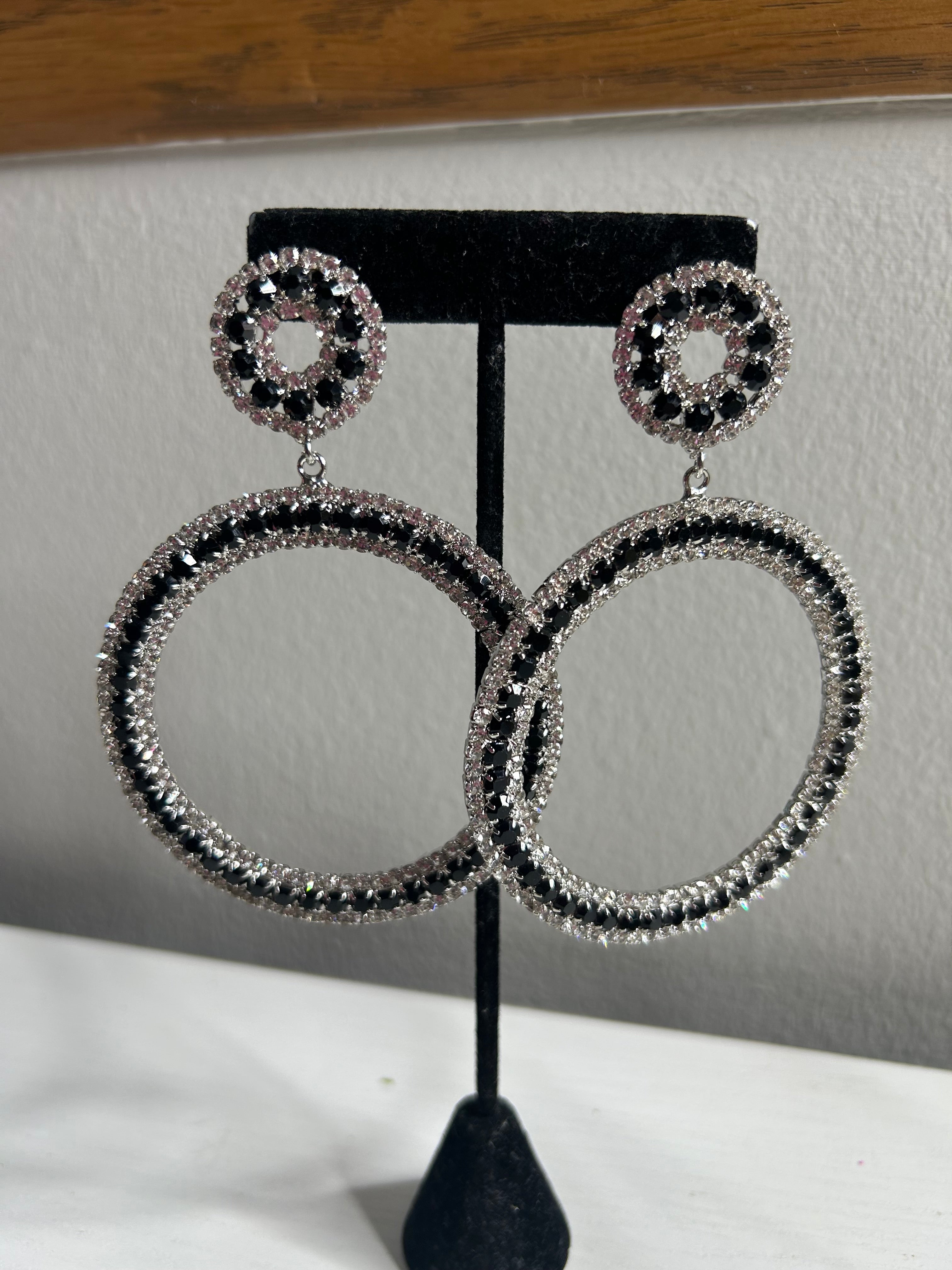 Black and Silver Large Hoops