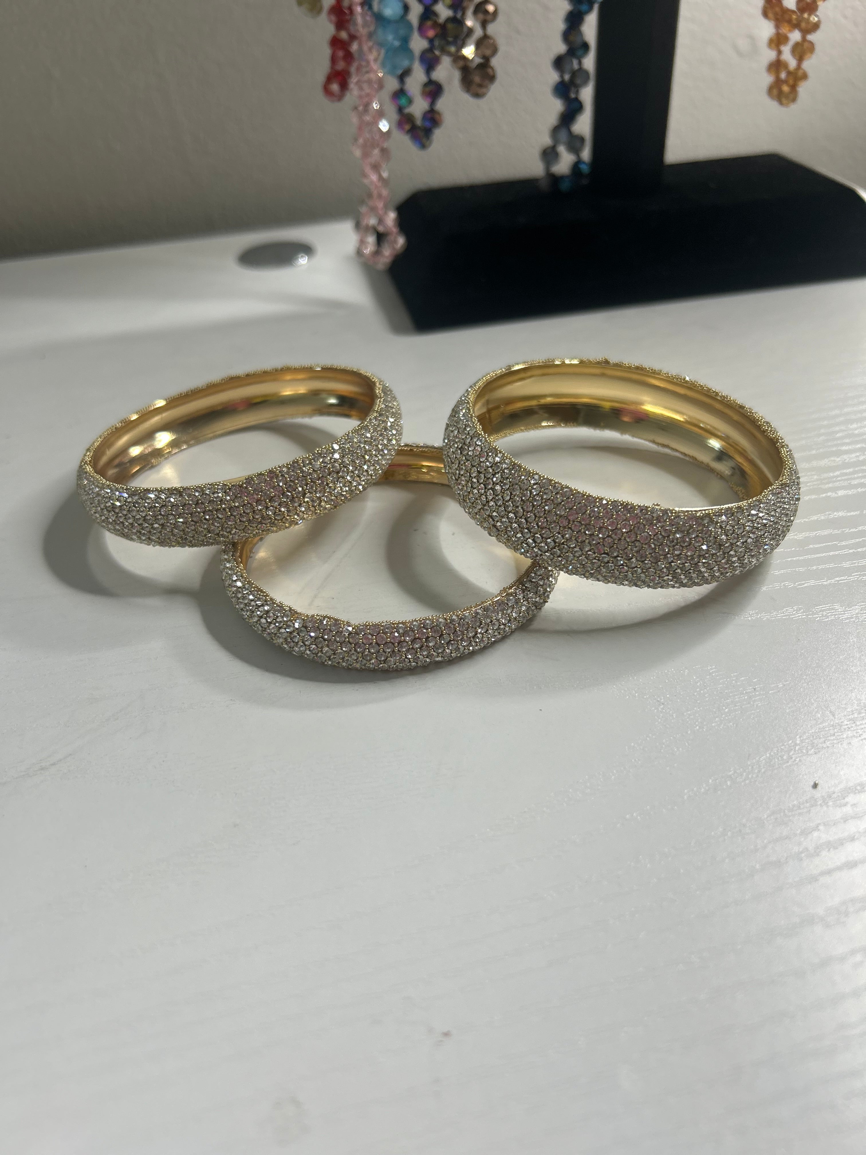 3 Piece Gold Rhinestone Bangles