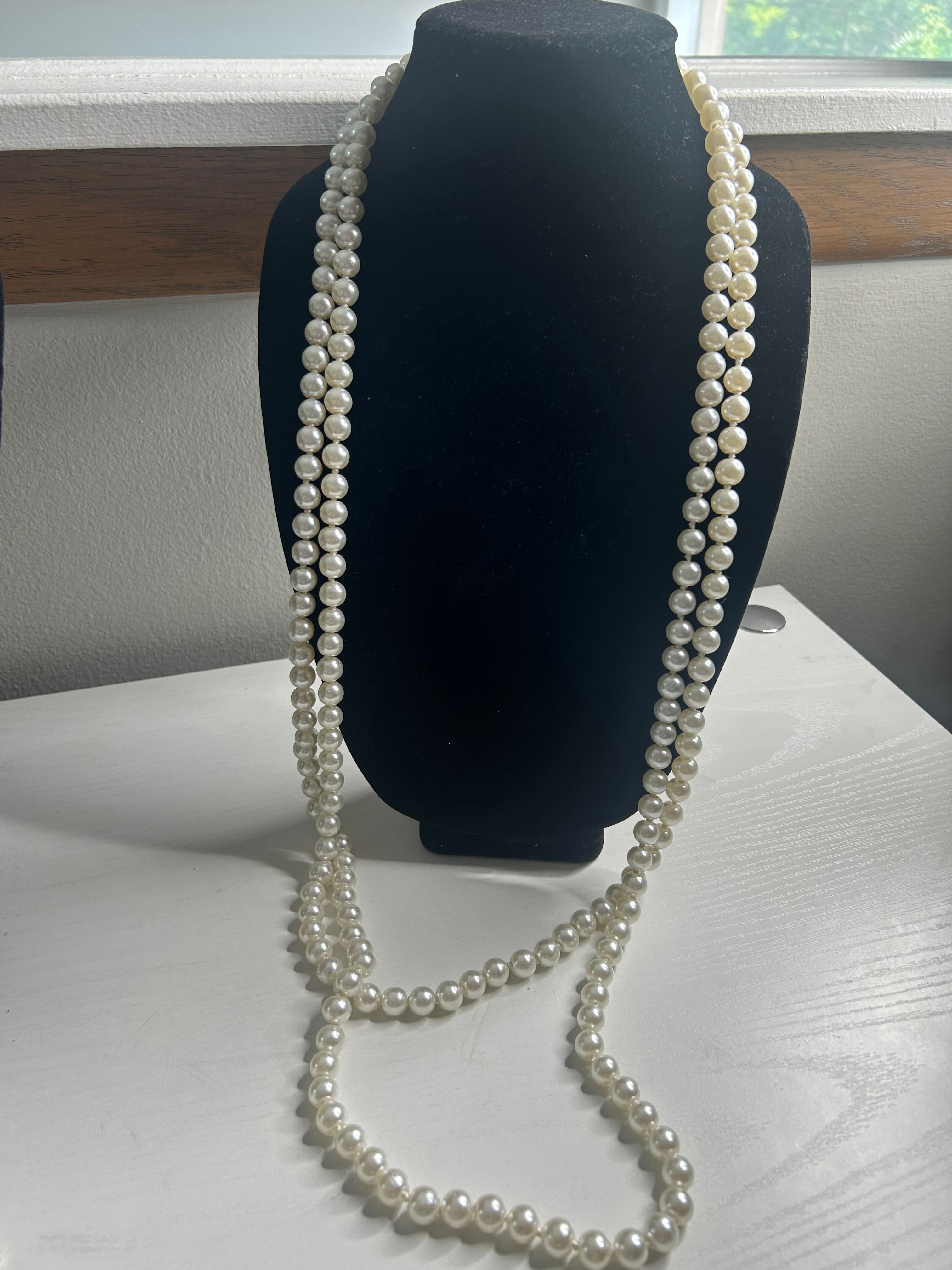 Long Doubled Pearl Necklace