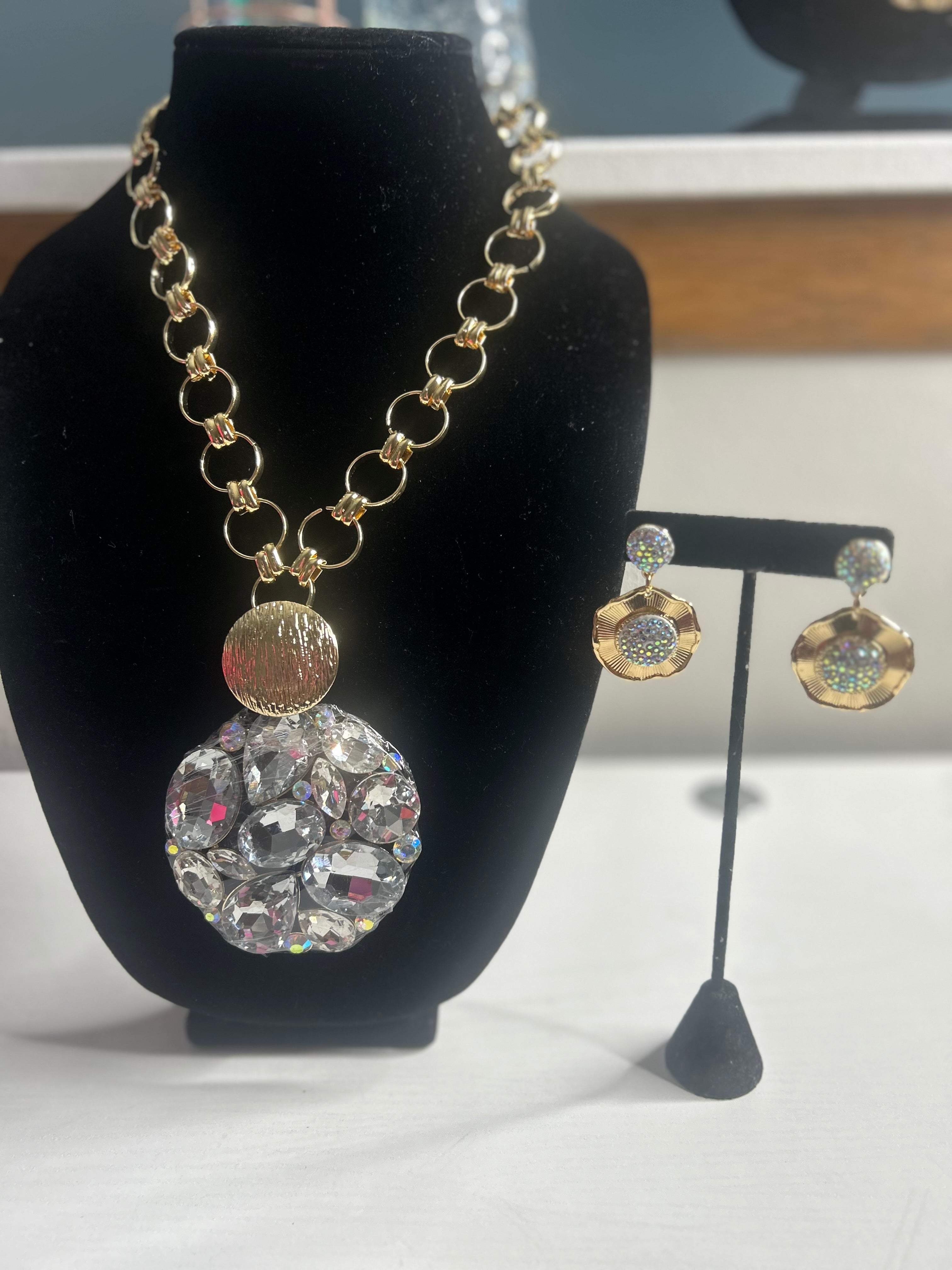 Silver and Gold Large Gems Necklace